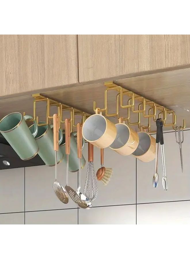 Black Under Cabinet Hanging Storage Organizer With Hooks For Mugs And Utensils - Image 1